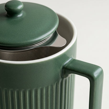 Pjwnx Grovelid Ribbed Ceramic Tea Mug with Infuser and Lid 16 oz Forest Green - Detail view