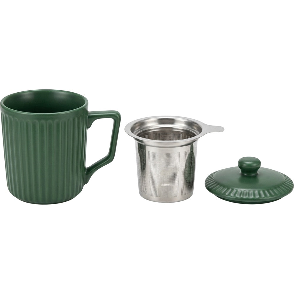 Pjwnx Grovelid Ribbed Ceramic Tea Mug with Infuser and Lid 16 oz Forest Green - Product view
