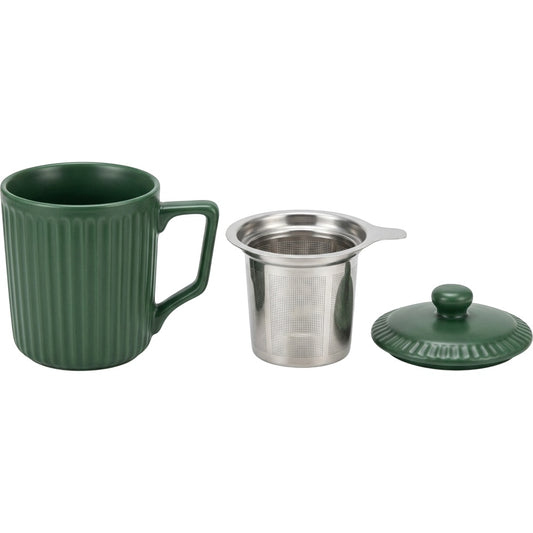 Pjwnx Grovelid Ribbed Ceramic Tea Mug with Infuser and Lid 16 oz Forest Green - Product view