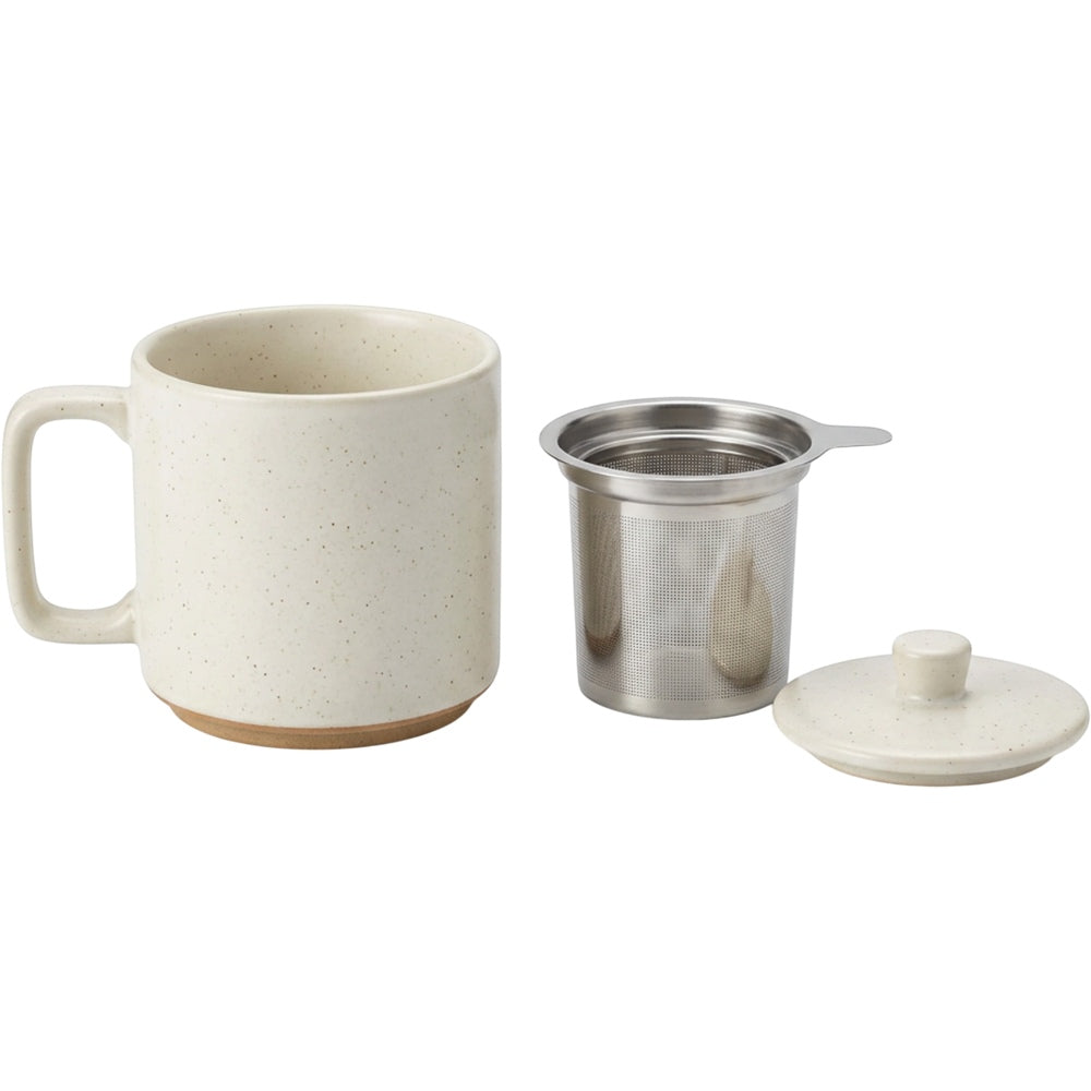 Pjwnx Reedcrest Speckled Ceramic Tea Cup with Infuser and Lid 12 oz Ivory - Product view