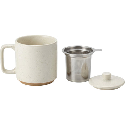 Pjwnx Reedcrest Speckled Ceramic Tea Cup with Infuser and Lid 12 oz Ivory - Product view