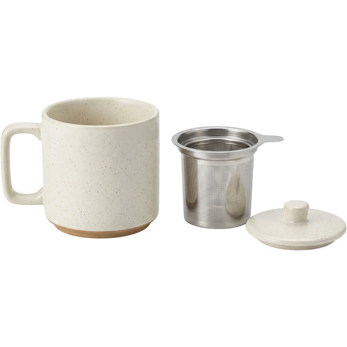 Pjwnx Reedcrest Speckled Ceramic Tea Cup with Infuser and Lid 12 oz Ivory - Product view