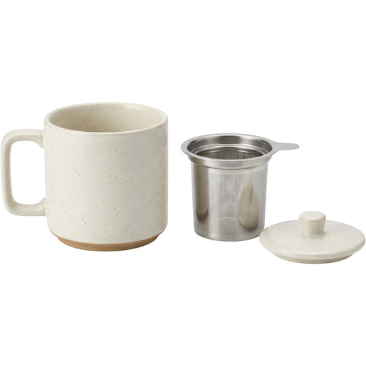 Pjwnx Reedcrest Speckled Ceramic Tea Cup with Infuser and Lid 12 oz Ivory - Product view