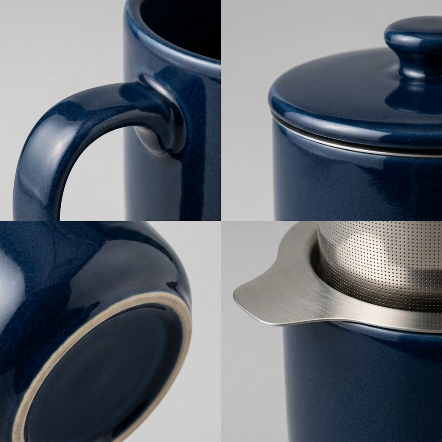 Pjwnx Steepwell Ceramic Tea Mug with Infuser and Lid 14 oz Midnight Blue - Detail view