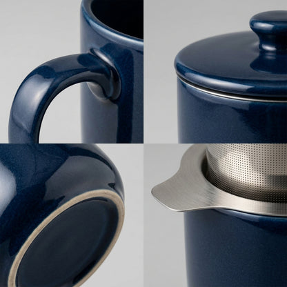Pjwnx Steepwell Ceramic Tea Mug with Infuser and Lid 14 oz Midnight Blue - Detail view