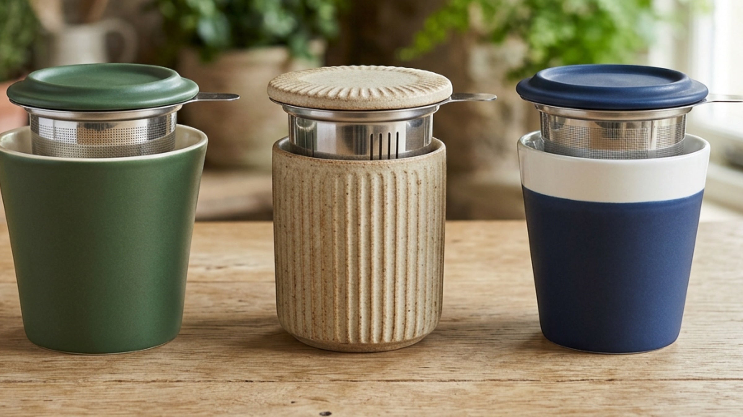Pjwnx Ceramic Tea Cups with Infusers and Lids